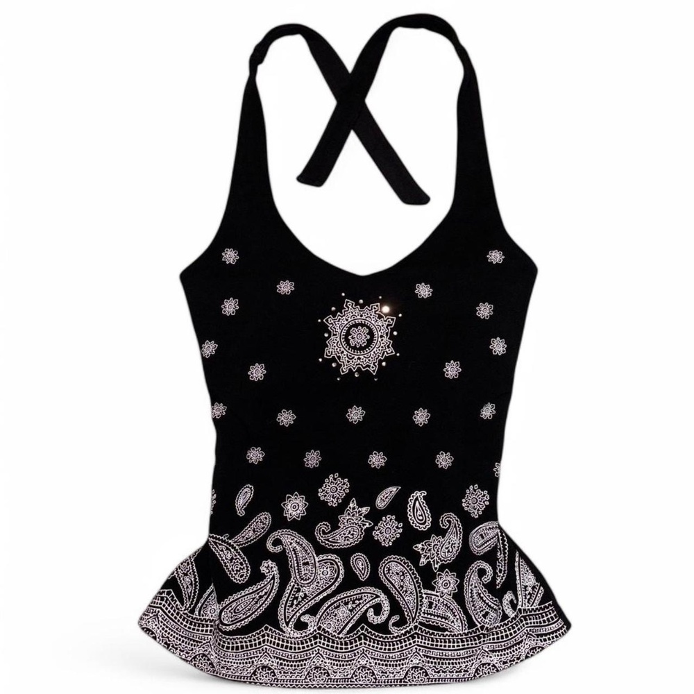Vintage Y2K paisley bandana print halter top - medium
